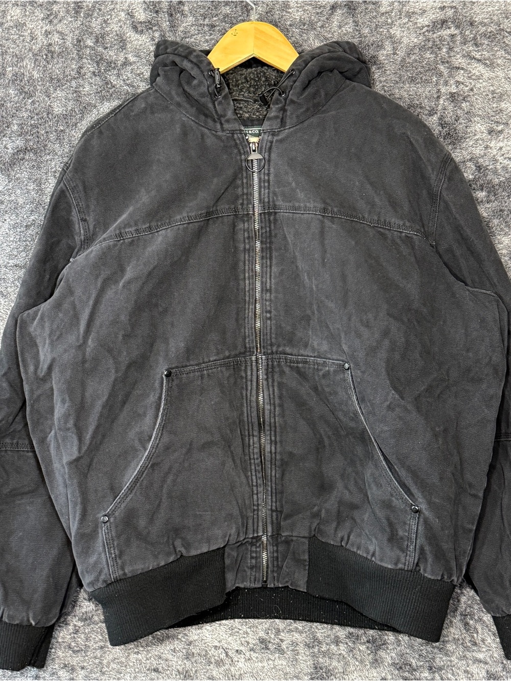G.H. Bass Mens Canvas Jacket Black XL Sherpa-lined Hooded Workwear Faded